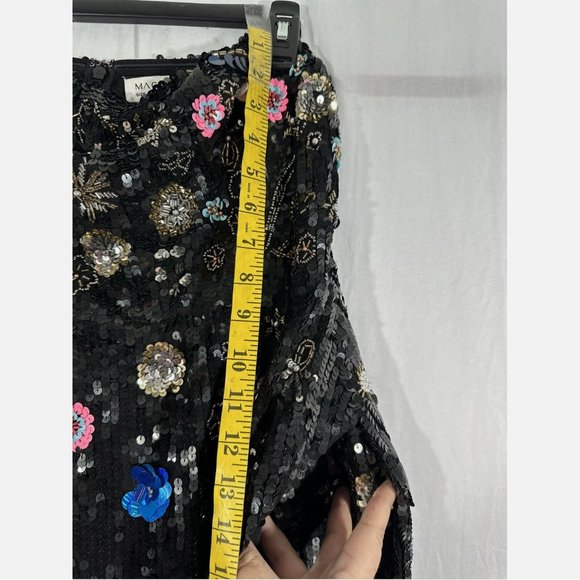 NWT $798 Mac‎ Duggal [ 14 ] Floral Sequined Strapless Slit Column Gown Black - Picture 4 of 16